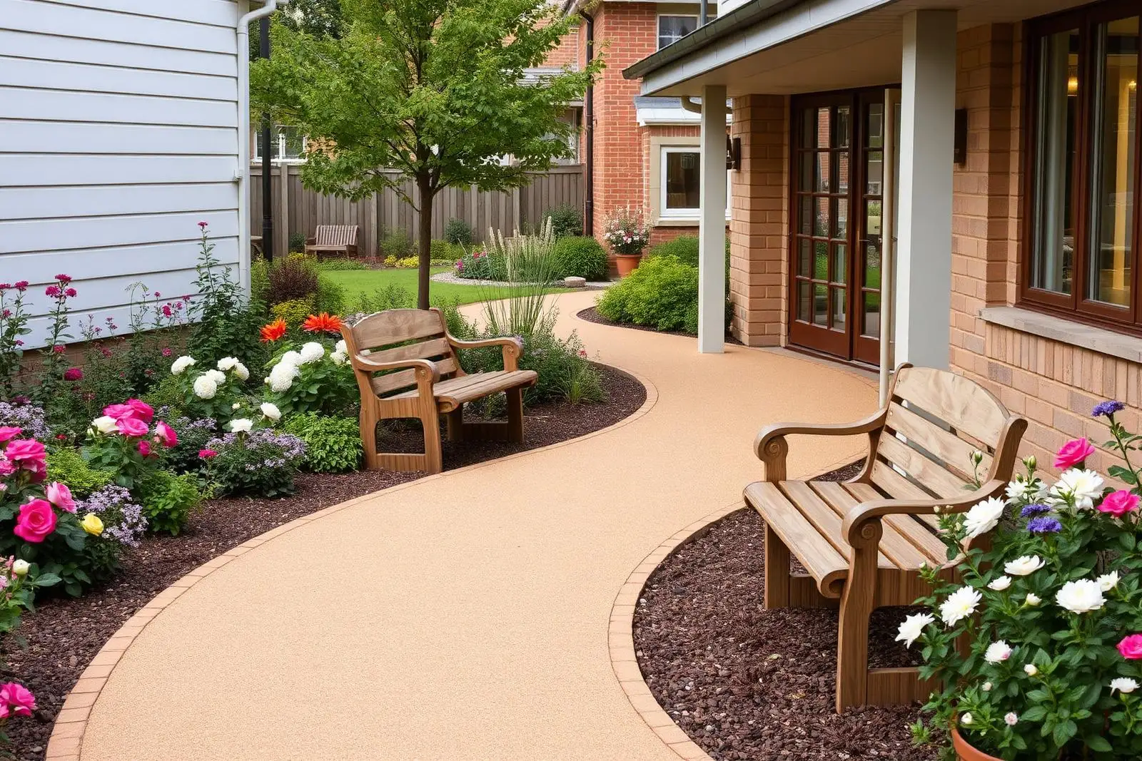 Cappuccino care home garden path — Cheltenham, Gloucestershire