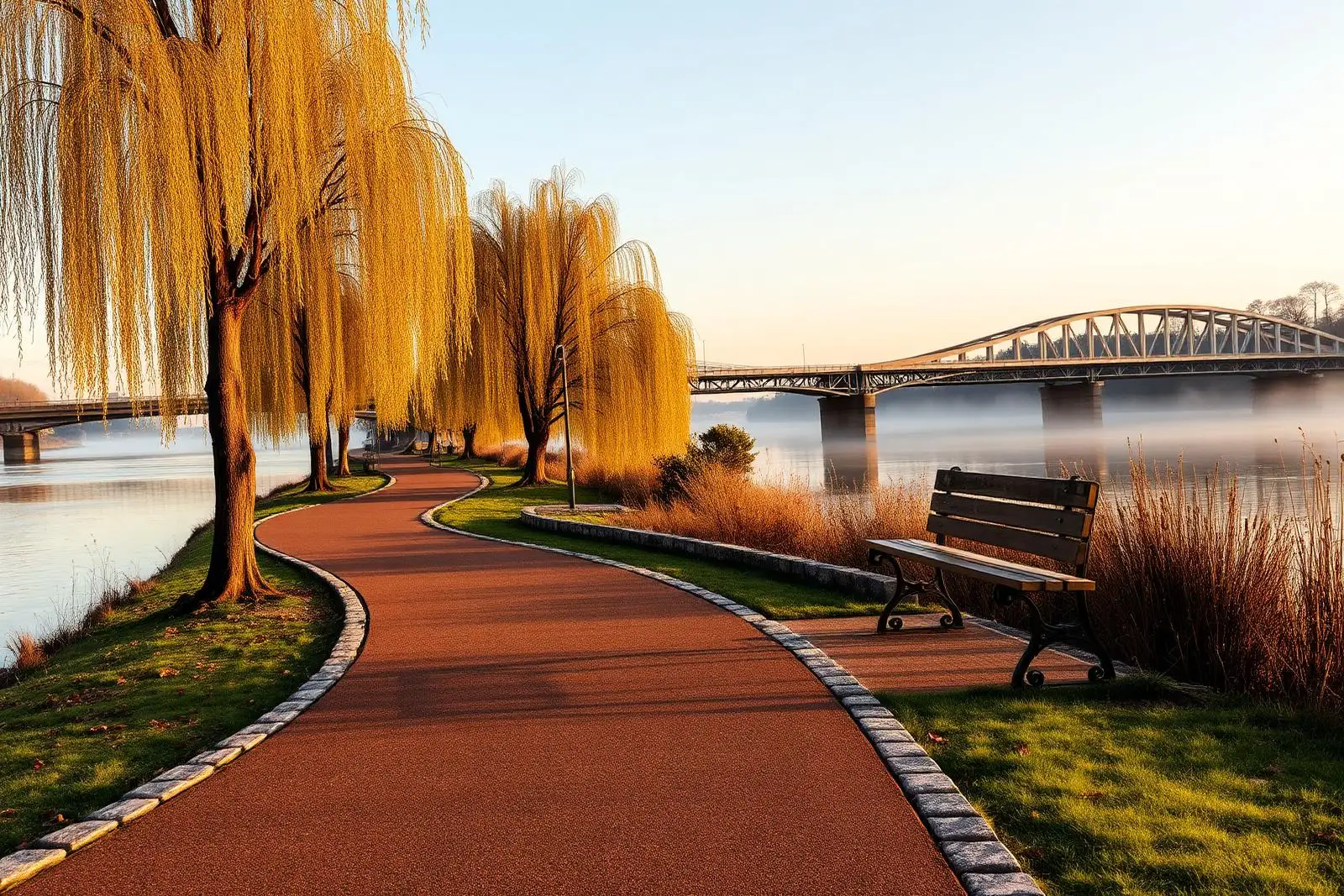 Autumn Gold riverside public pathway — Bedford, Bedfordshire