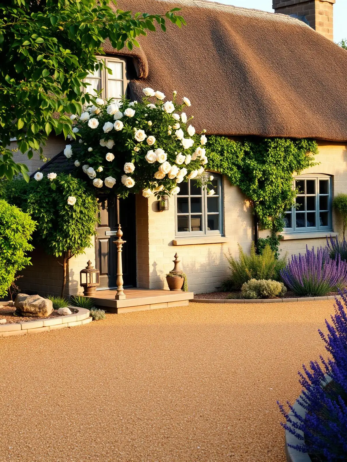 Autumn Gold thatched cottage driveway — Chipping Campden, Cotswolds