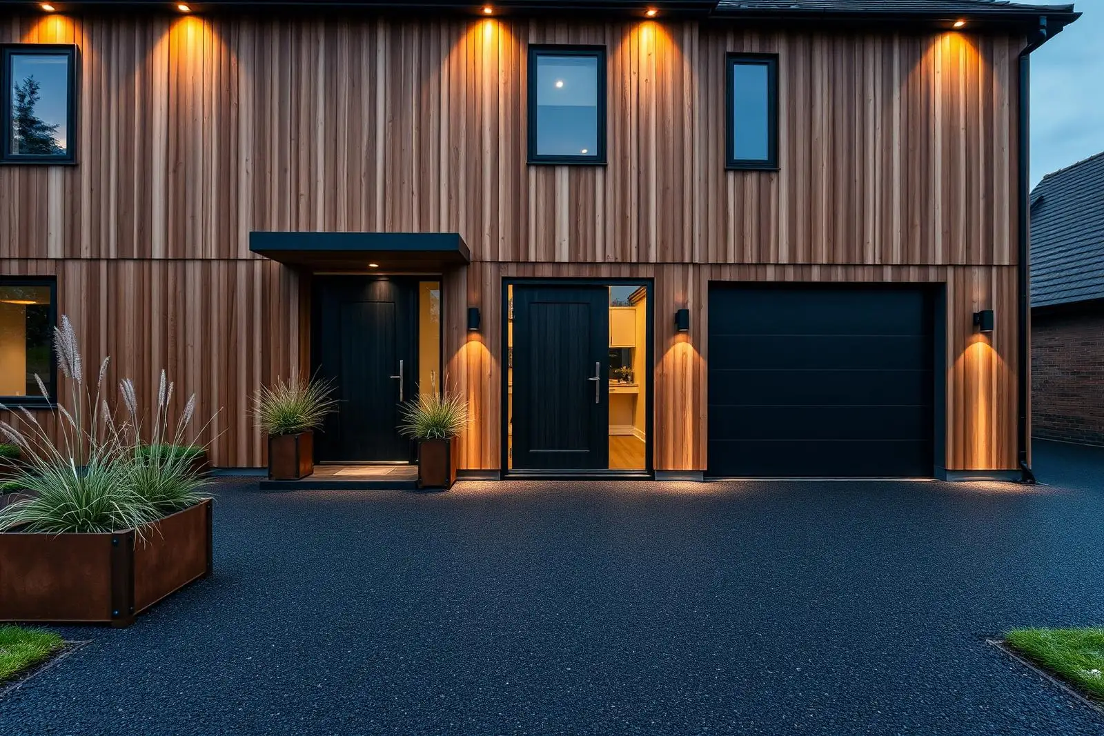 Black Ice timber-clad villa driveway — Alderley Edge, Cheshire