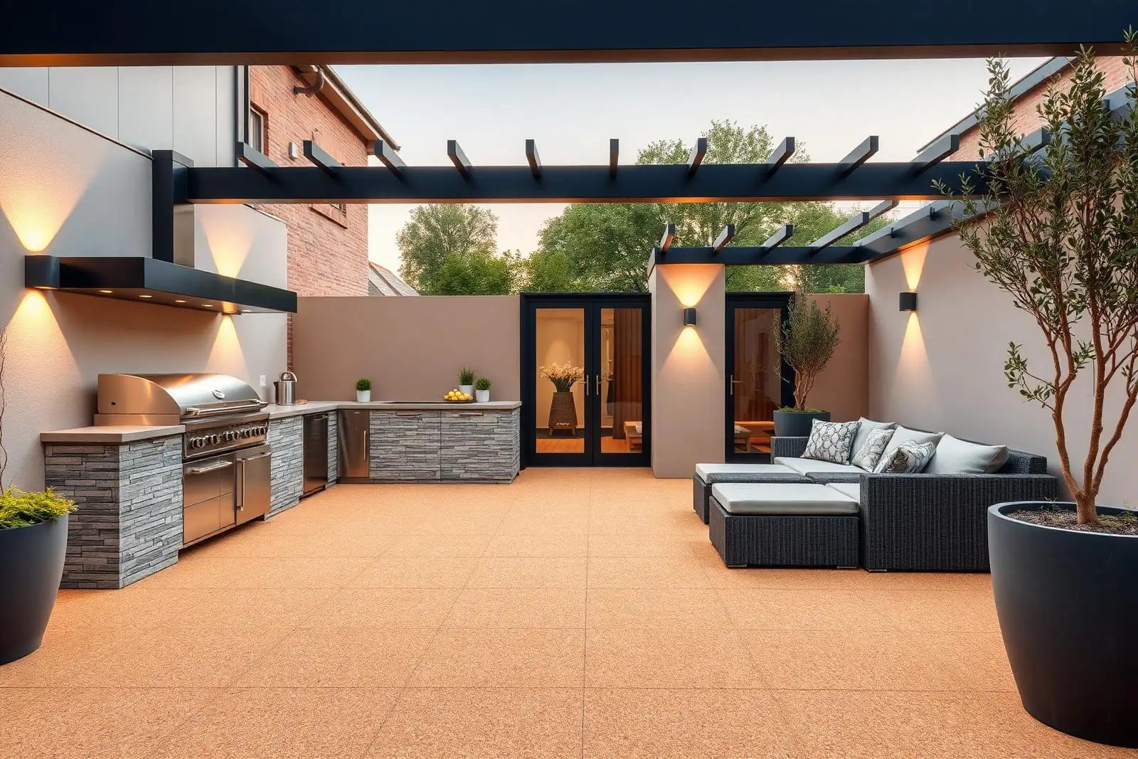 Champagne outdoor kitchen terrace — Sevenoaks, Kent
