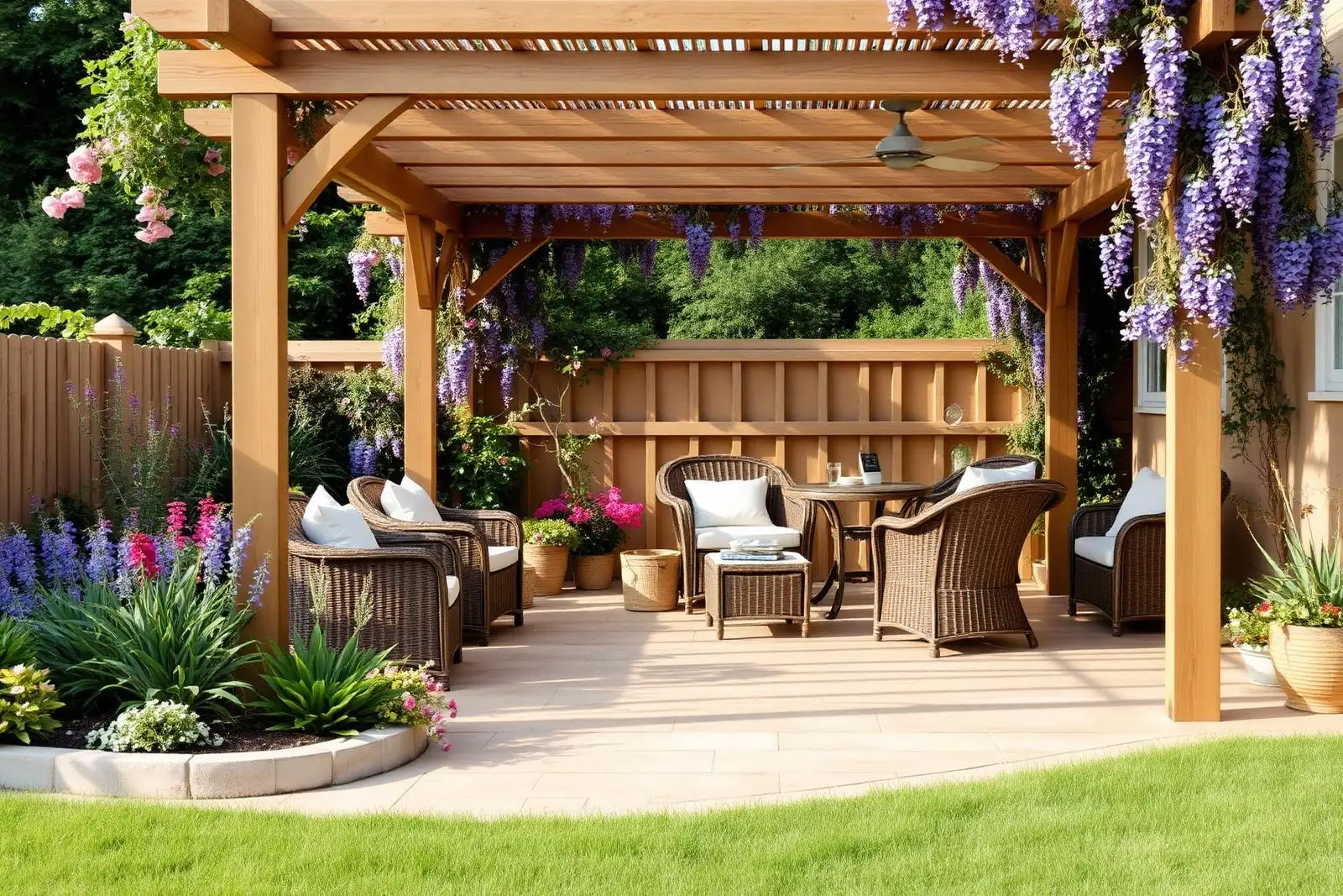 Natural Stone pergola garden — Winchester, Hampshire