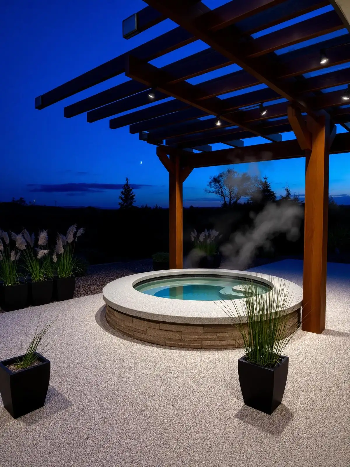 Moonlight sunken hot tub deck — Harrogate, North Yorkshire