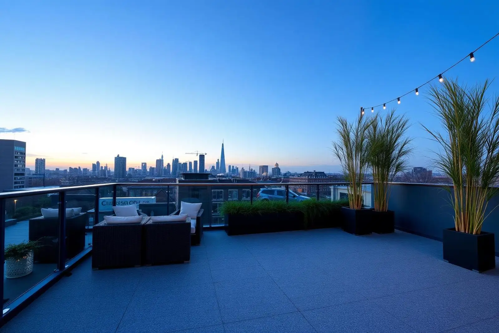 Nordic Grey city rooftop terrace — Shoreditch, London