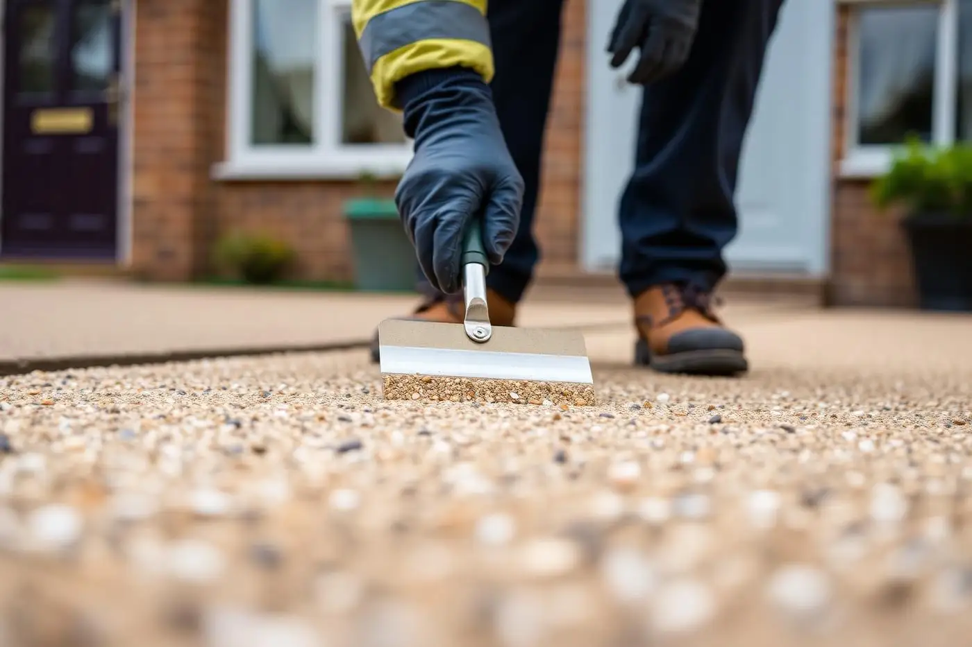 Resi-Tech installer hand-trowelling a resin bound surface